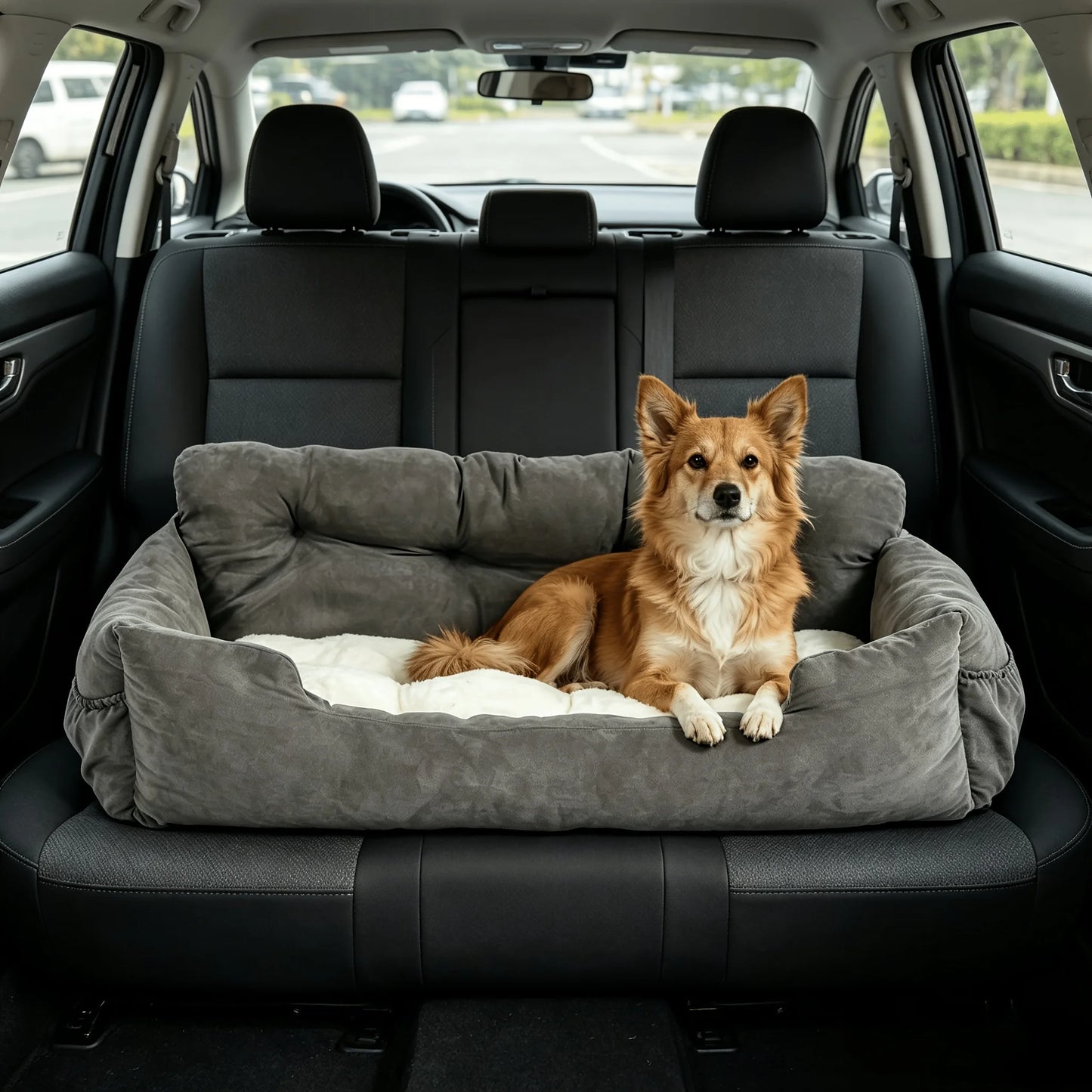 Pet Car Seat, Portable Dog Booster Seat with Safety Leash & Storage Pockets, Waterproof Travel Cat Bed for Small/Medium/Large Dogs