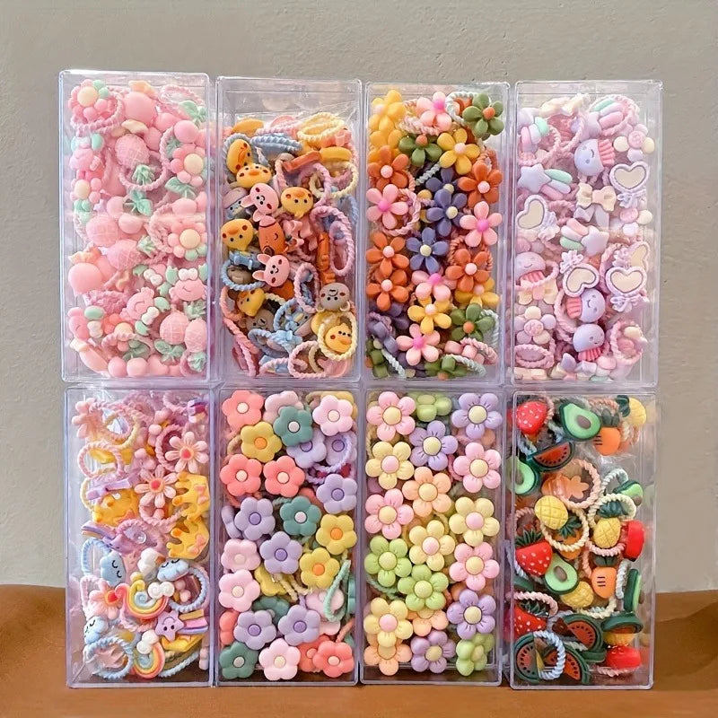 Multipack Soft Elastic Hair Ties for Kids Girls, Cute Animal Fruit Pattern Ponytail Holders, Non Slip Hair Bands for Daily School Party Gift