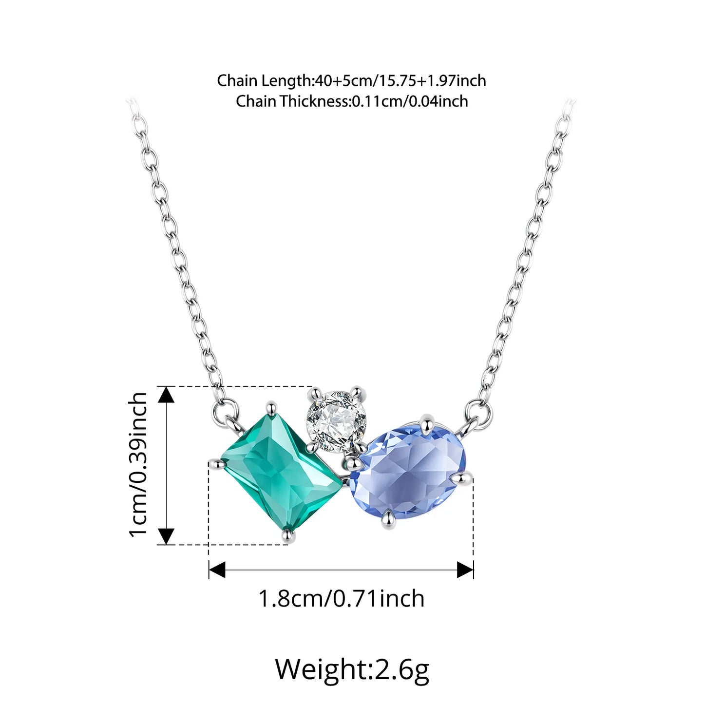 Bamoer 925 Sterling Silver Necklace Blue Green Stone  White Gold Zirconia Pendant Adjustable Chain for Women Fine Jewelry Gift