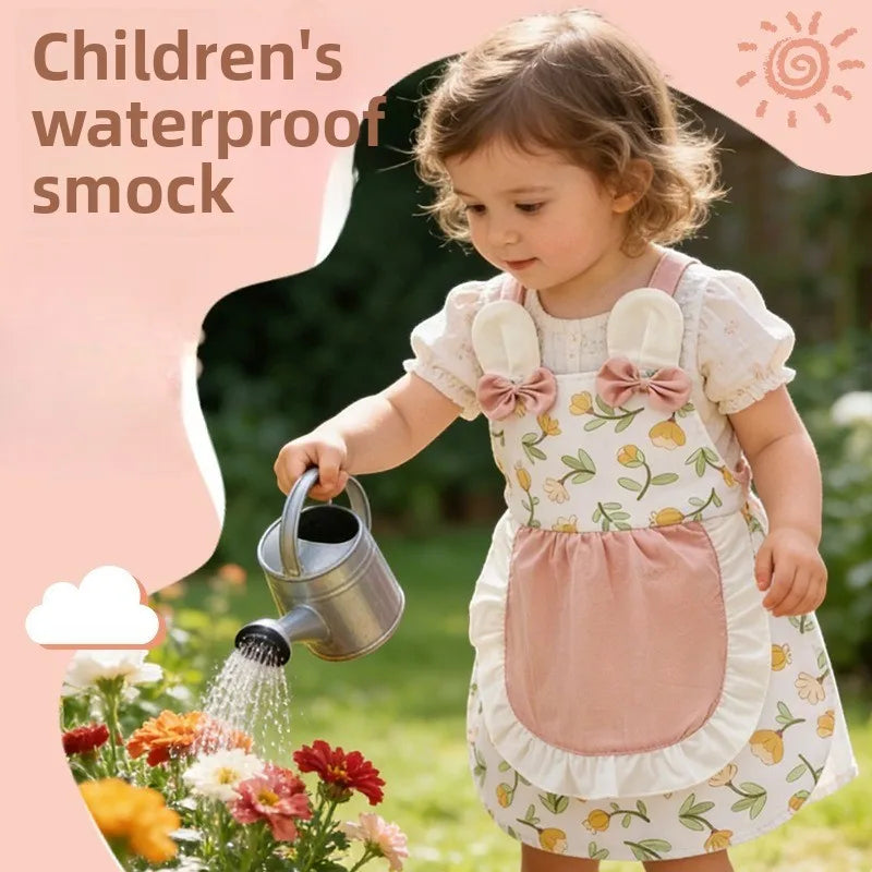 Baby Girl Smock Children Princess Skirt Girl Apron Waterproof Protective  Summer Foreign Style Baby Anti-dirty Bib Rice Pocket