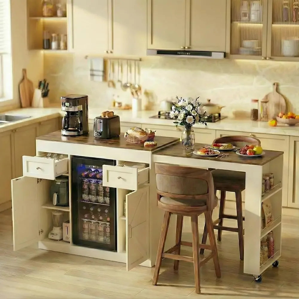 48’’- 80’’ Exble Kitchen Island with Storage Black Expd Kitchen Island Table with ridge Comparent & Ders, Sideboard Buet Table w