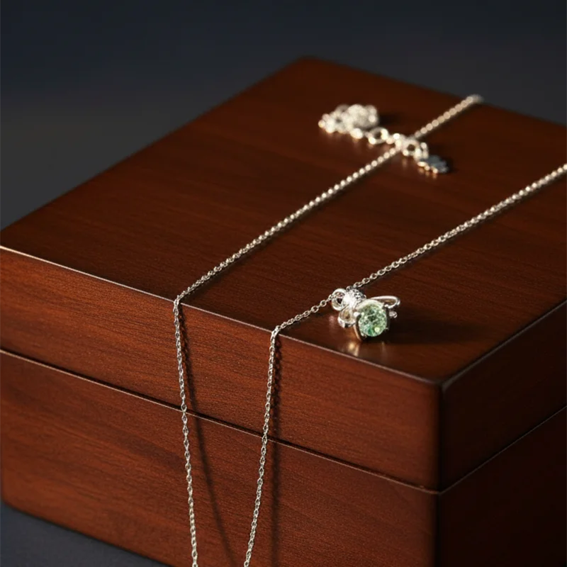 New 925 Silver Bear Necklace 3D Full Diamond Teddy Bear Necklace