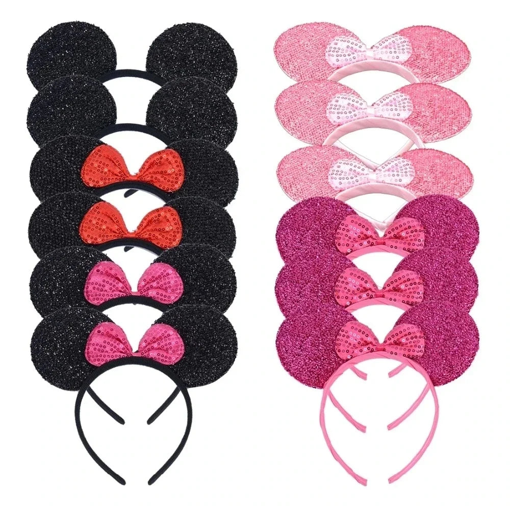 CHuangQi 12pcs Mouse Ears Headband with Bow, Mickey Minnie Ears Headwear for Boy / Girl Birthday Party, Great Party Favors