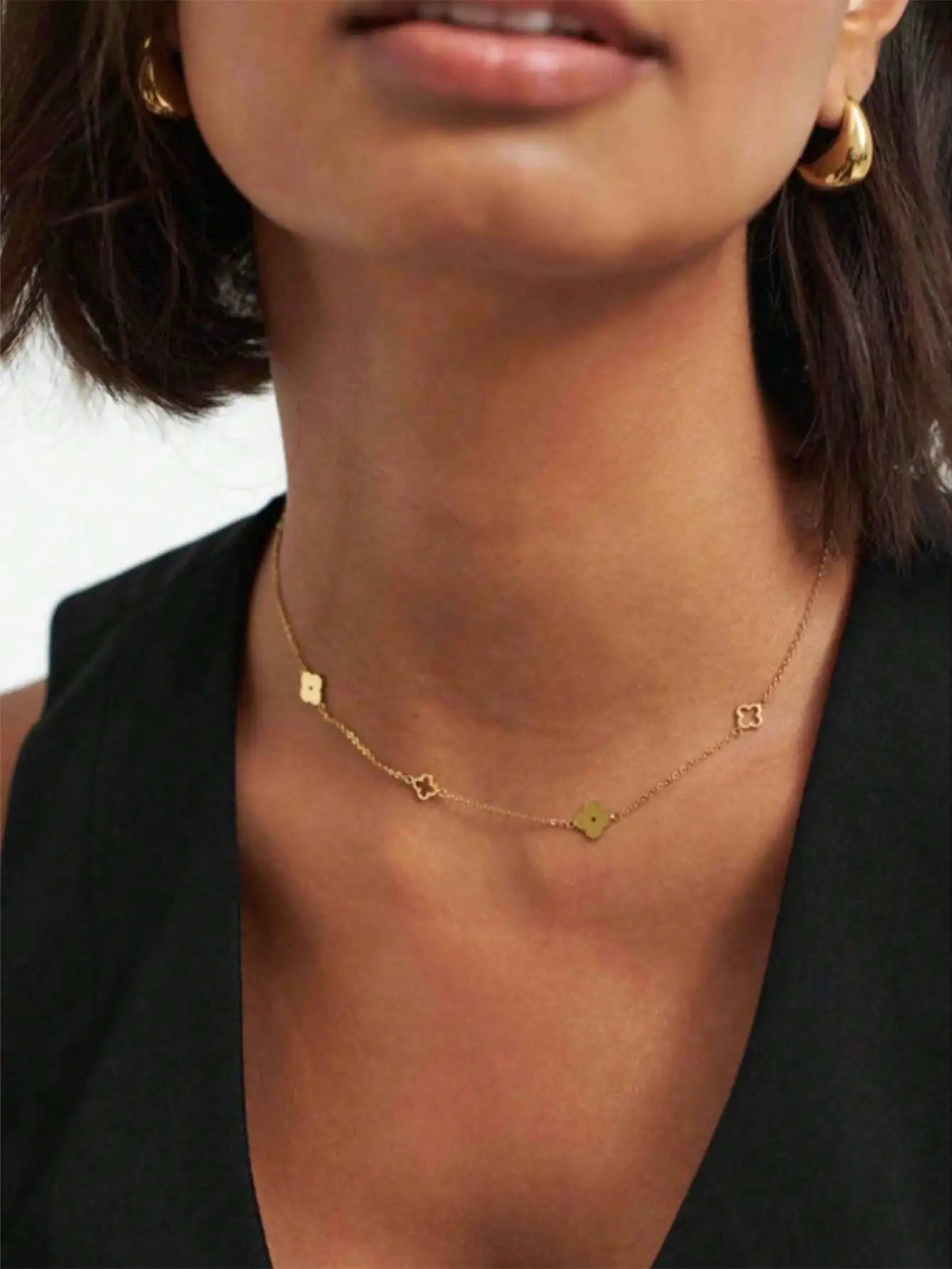 1 Pair Fashion Heart-Shaped Pig Nose Clasp Minimalist Versatile Stackable Stainless Steel Necklace Bracelet Chain For Women