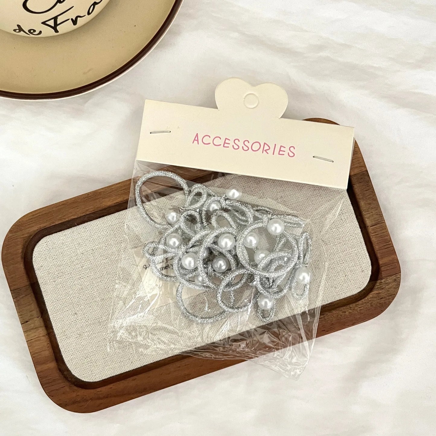 10pcs Korean Silver Pearl Bow Braided Rubber Band for Girls No Damage Hair Small Thumb Hoop Baby Headband Hair Accessories