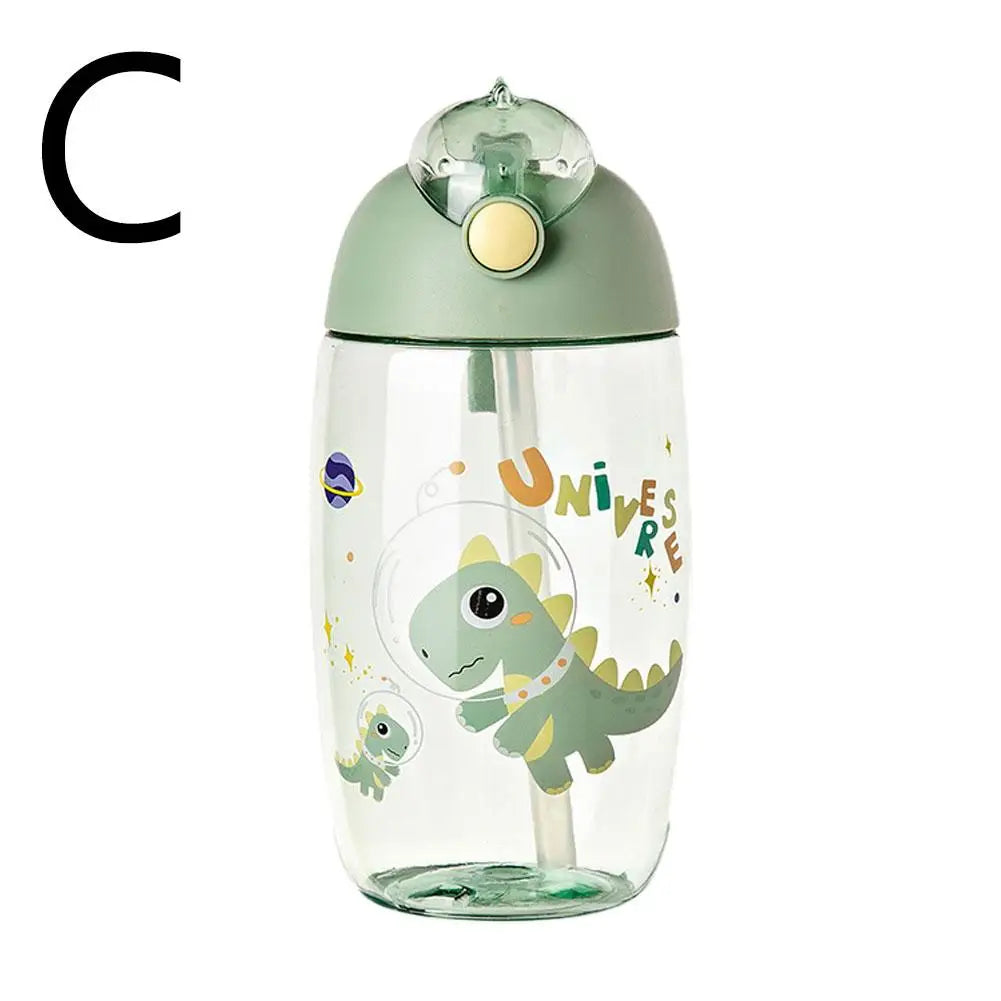 500ml Children's Dinosaur Water Bottle with Silicone Straw Leak Proof Plastic Water Bottle Summer Children's Water Cup