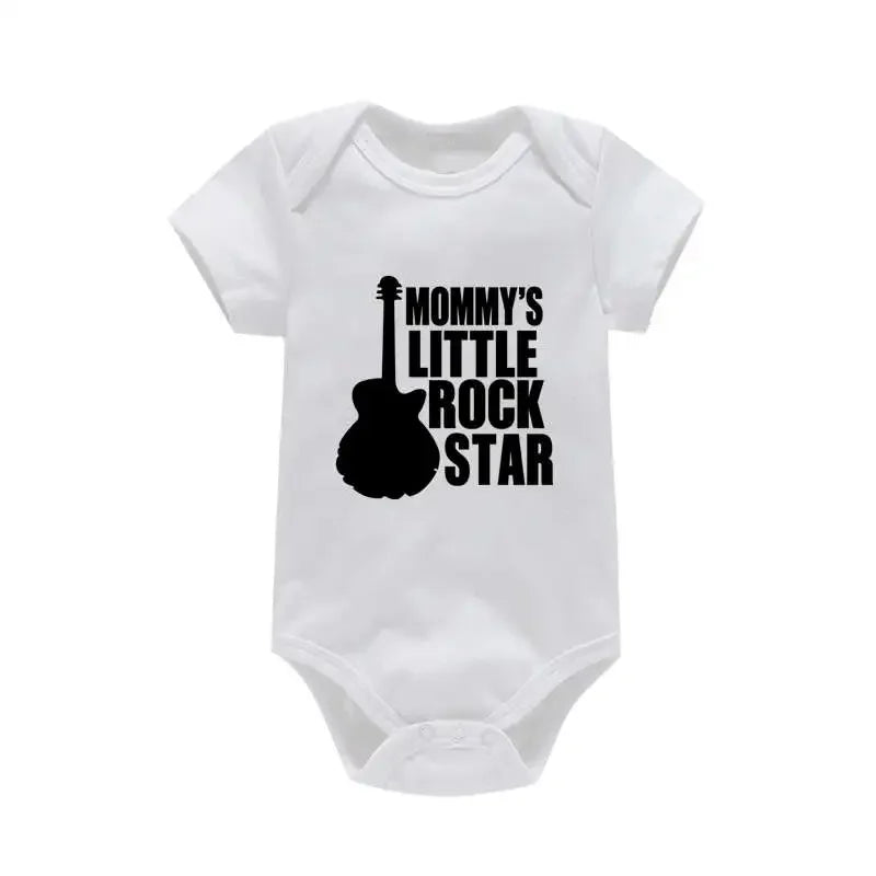 Mommy's Little Rock Star Print Baby Boy Girl Bodysuit Cotton Summer Newborn Onesie for 0-24 Months