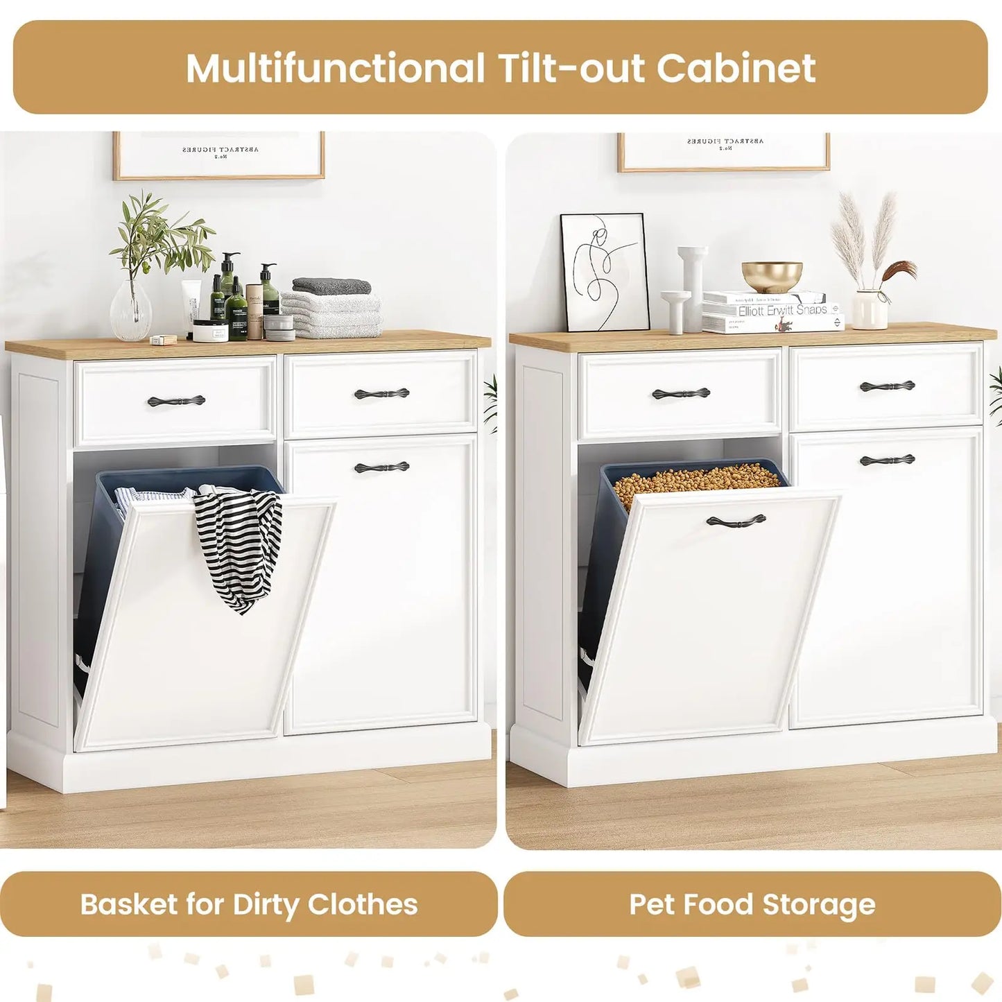Trash Cabinet Tilt Out, Hidden Trash Can Cabinet 10 Gallon Storage Holder, Freestanding Pet-Proof Garbage Can Cabinet for Kitchen Dining Living Room
