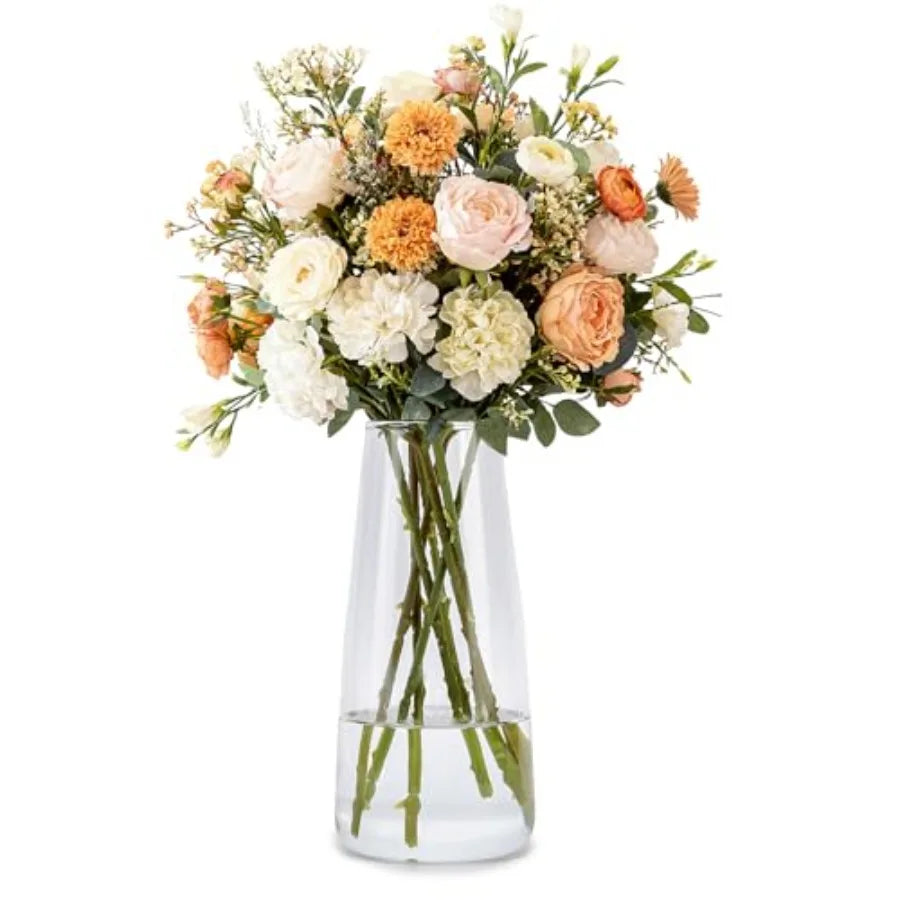 8.3in Glass Vase for Flowers, Ribbed Flower Vase for Table Centerpiece Wedding Home Decor, Modern Glass Vases for Living Room,