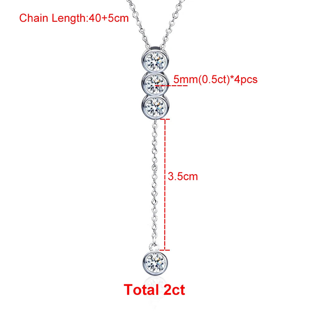 Houtros 3mm/5mm Full Moissanite Necklace for Girls Classic Bubble Clavicular Chain 925 Sterling Silver Party Fine Jewelry Gift