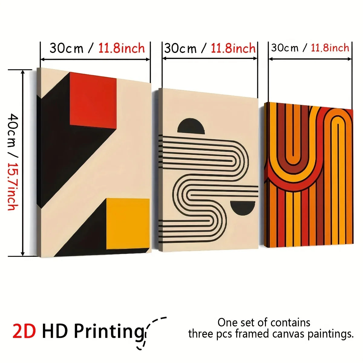 Bohemian Abstract Geometric Line 3-Piece Framed Canvas Wall Art Set, Modern Living Room Sofa Background Decorative Painting, High-Definition Giclee Prints, Ready to Hang（Local Warehouse Fast Shipping）