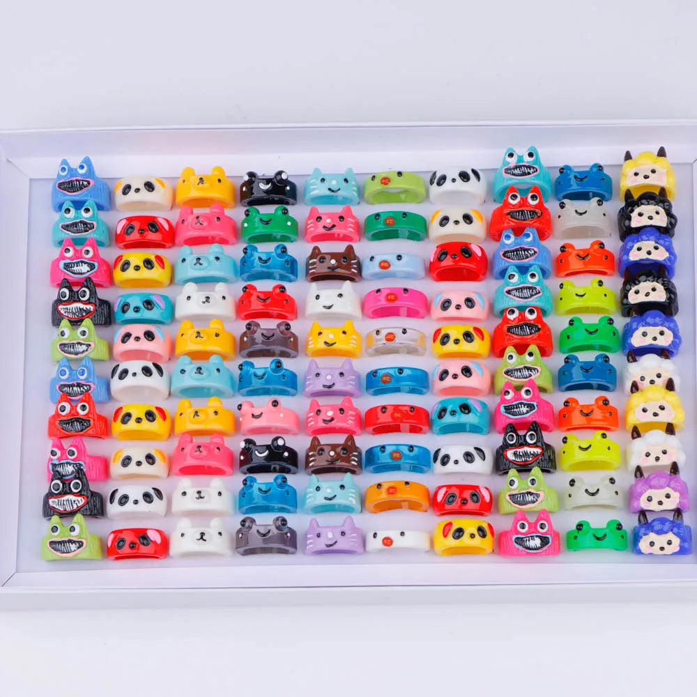 10/20/30/50Pcs/Lot Fashion Lovely Colorful Bear Frogs Resin Rings Girl Cute Funny Animal Finger Jewelry Party Gifts Mixed Style