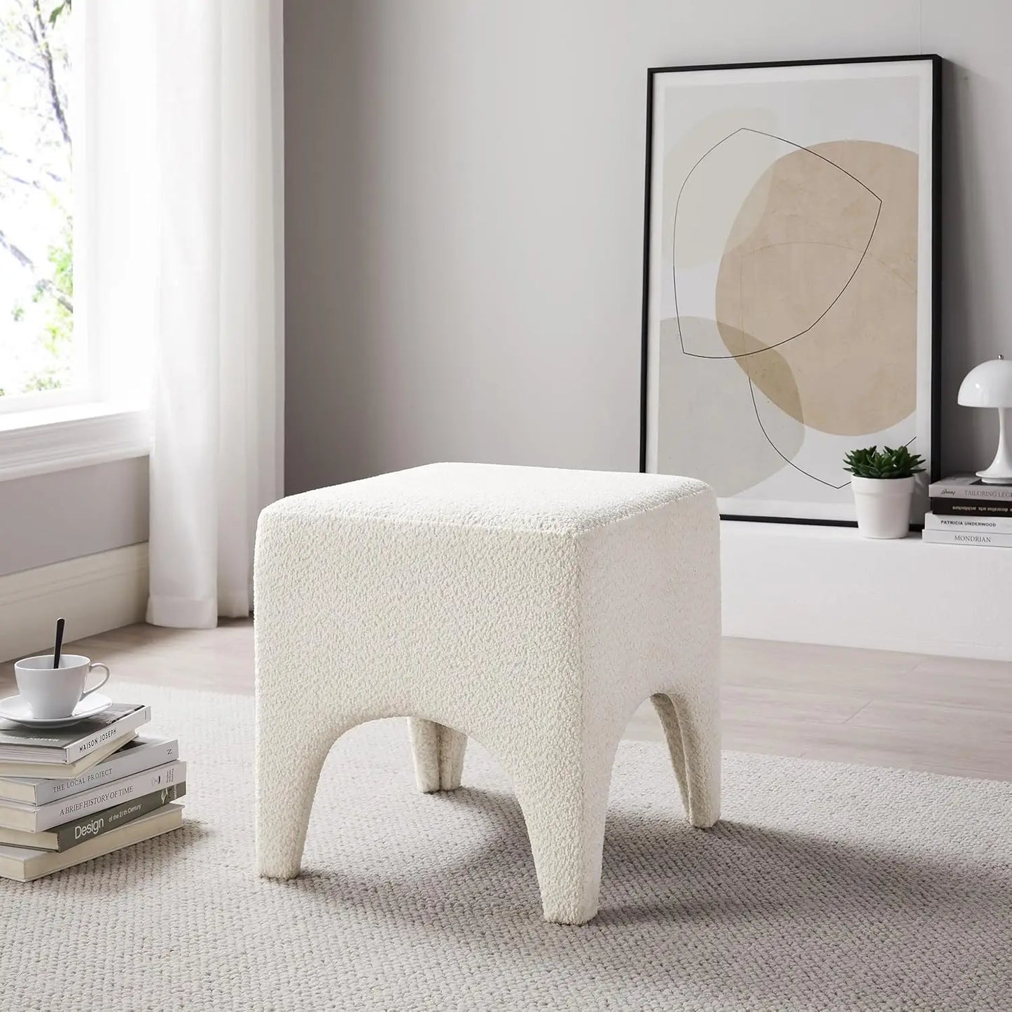 Boucle Square Ottoman Stool Upholstered Foot Rest for Living Room Bedroom Entryway Custom