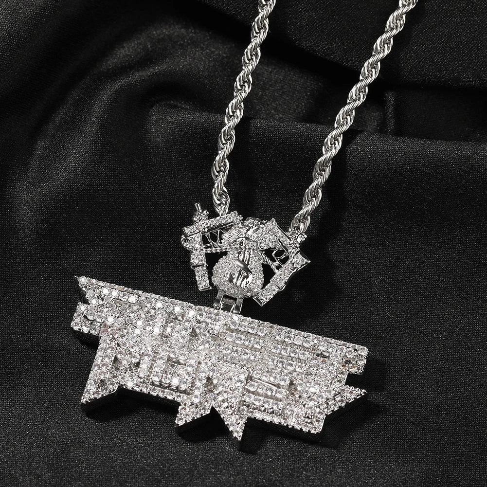 Icy Street Money Pendant With Dollar Bag Guns Hook Mens Necklace 18K Gold Plated Iced Out 5A CZ Hip Hop Jewelry