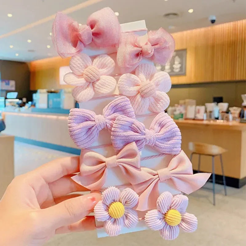 10 Pcs/Set New Baby Girl Cute Colors Flower Hair Bands Ponytail Holder Chilren Soft Scrunchies Rubber Kids Hair Accessories