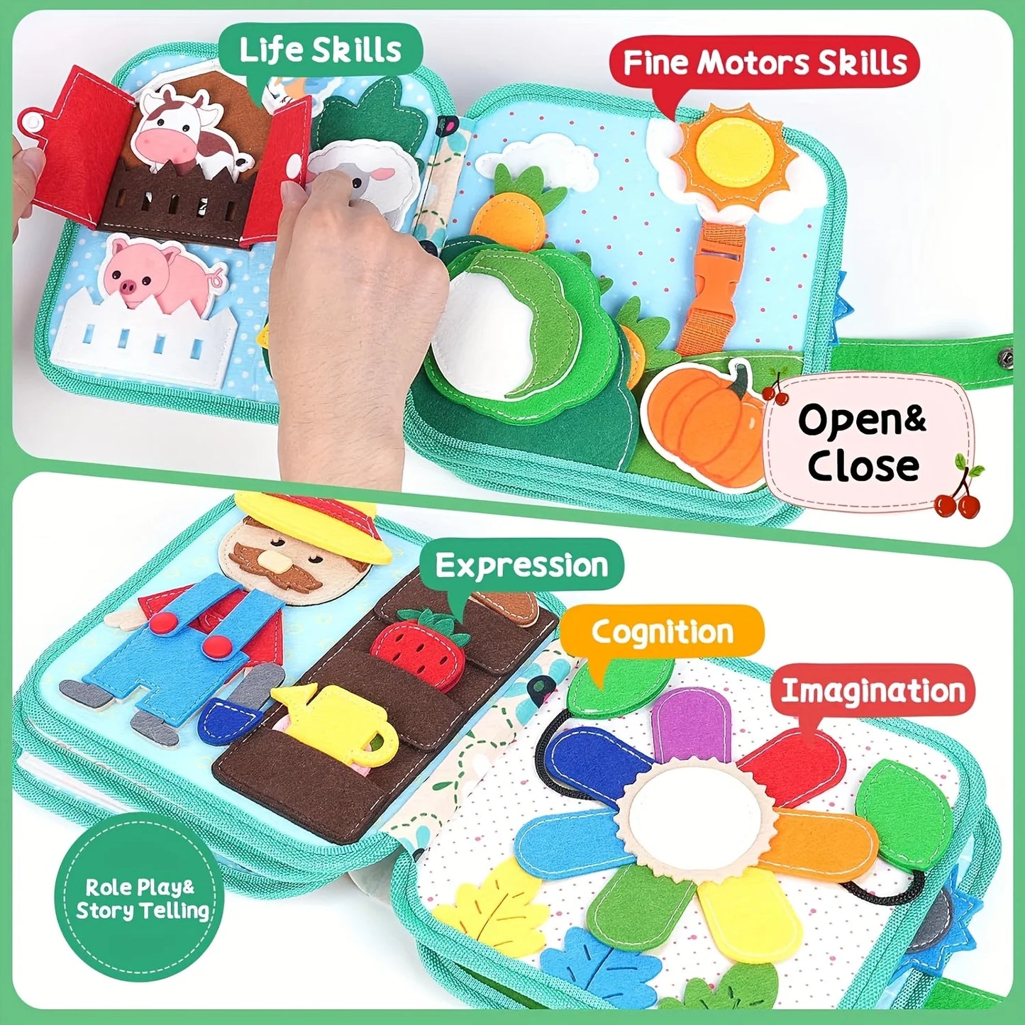 Children's baby Early Education Intelligence Learning baby Toys Felt Learning Board, Busy Board, Busy Book, Cloth Book, Including Life Skills, Alphabet, Numbers, Shapes Colors, Animals, Weather, Toddler Travel Toys, Birthday