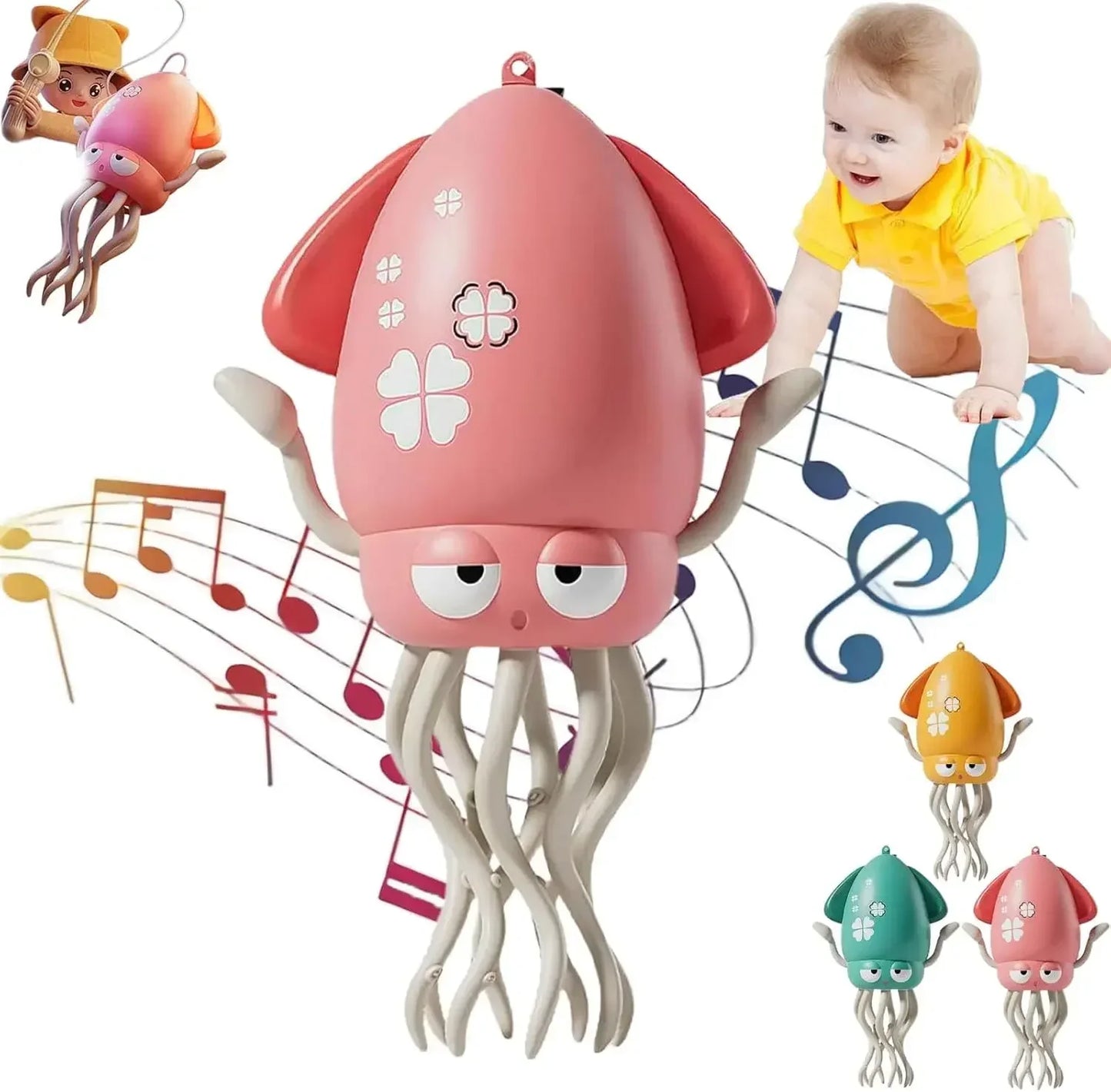 Electric Dancing Octopus Toy Pet Squid with Music Light Crawling Auto-Sensing Avoiding Obstacles Toddler Toy for Kids Xmas Gifts
