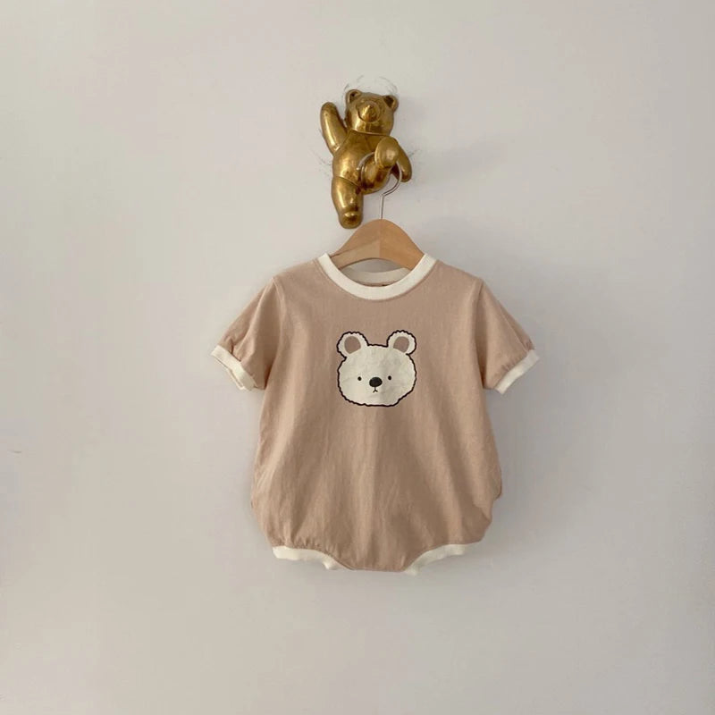 Summer Baby Girl Boys Bear Casual Short-sleeved Bodysuits Jumpsuit Toddler Boy Cotton Cartoon Romper One-pieces Clothing
