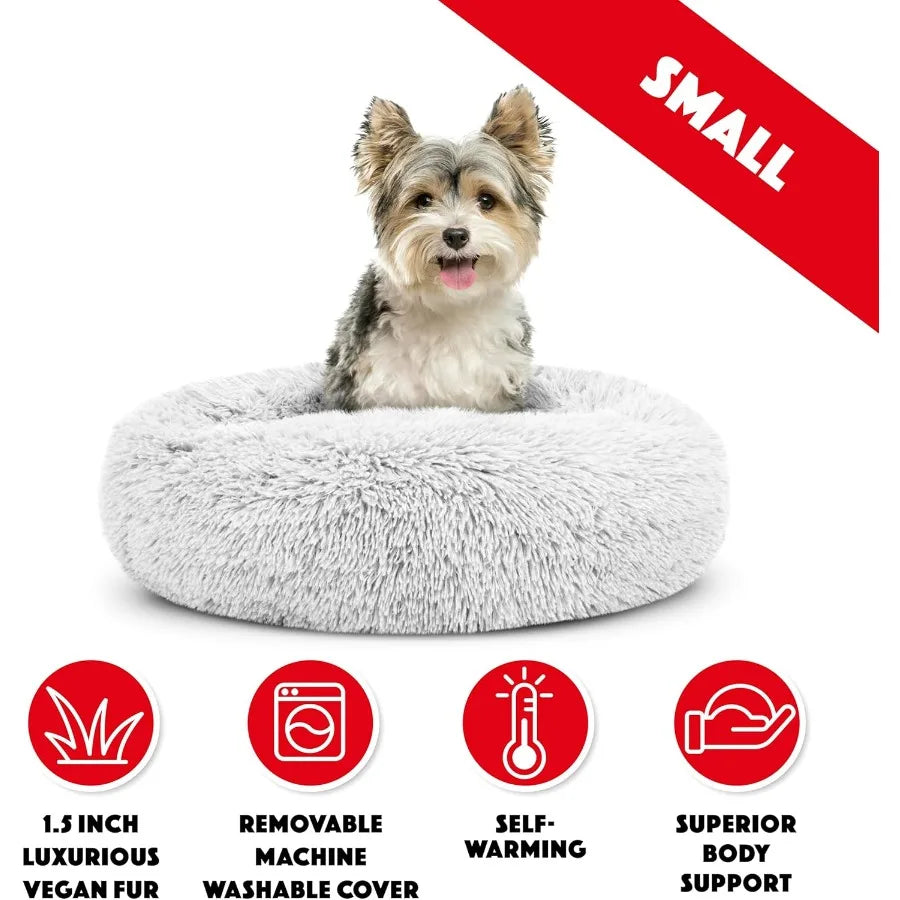 Small Ice White Fur Calming Nest Bed for Dogs Ideal for Small Breeds Perfect for Cozy Rest at Home or Travel Soft and Warm Desi