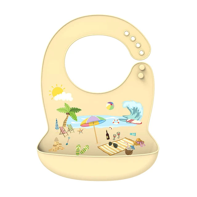 Silicone Baby Bib Waterproof Drool Catcher Cartoon Newborn Feeding Soft Edible Bib Adjustable Baby Burp Cloth