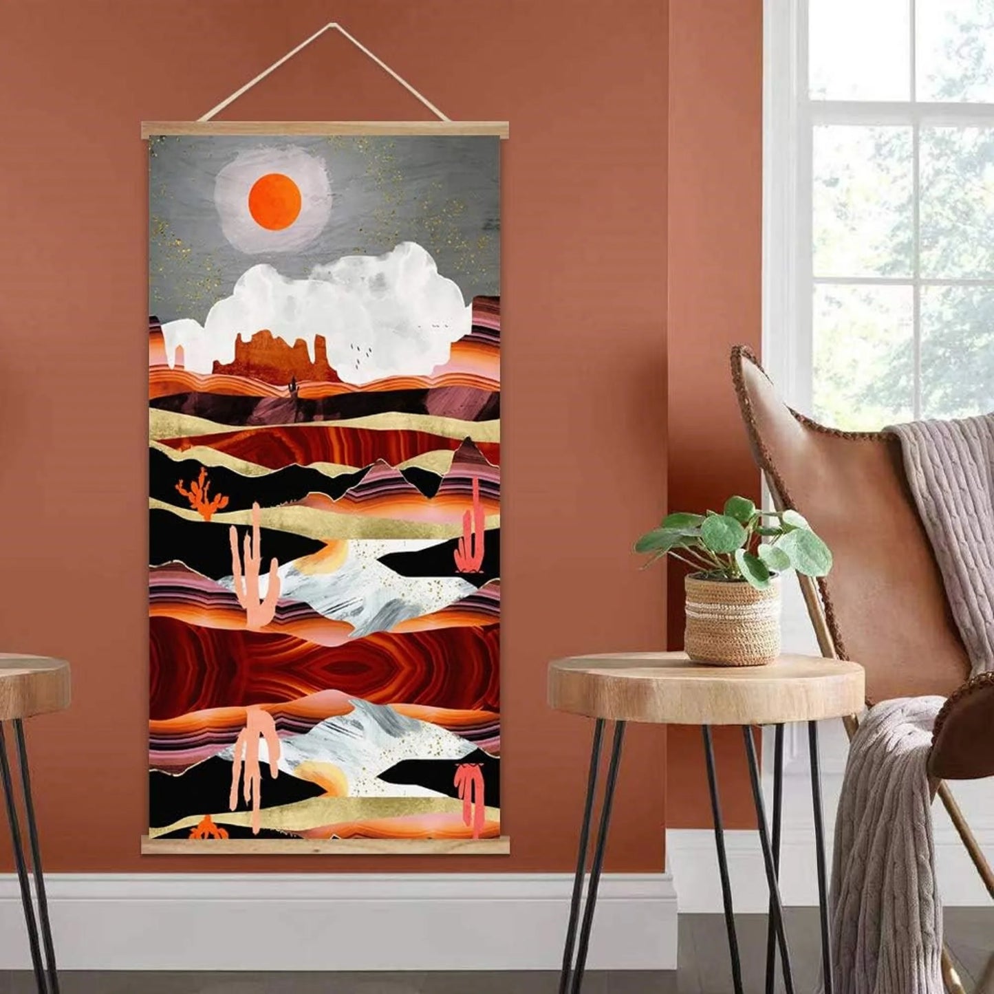 Wooden Framed Hanging Poster Nordic Style Landscape Wall Picture Poster Artwork for Home