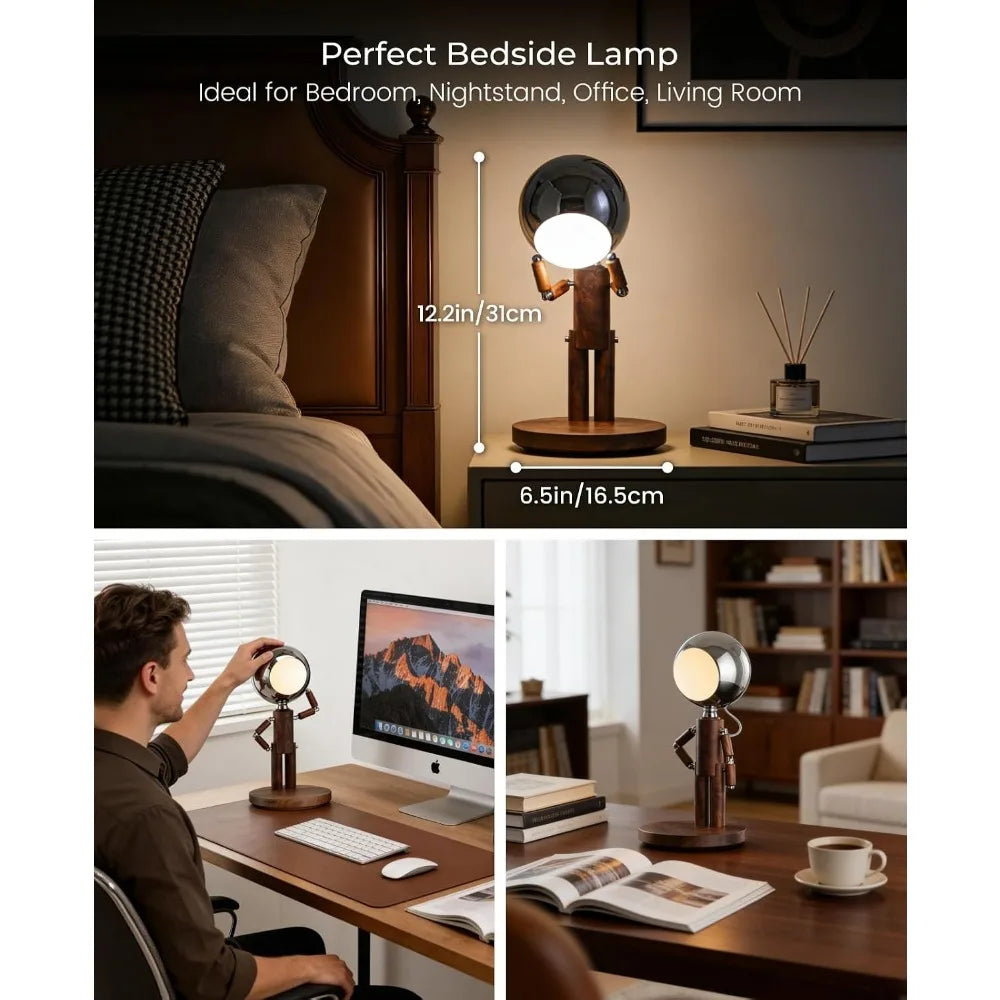 Rechargeable Cordless Table Lamp, Dimmable Wooden Desk Light, Touch Control, 3 Temperatures, Home Decor Gift