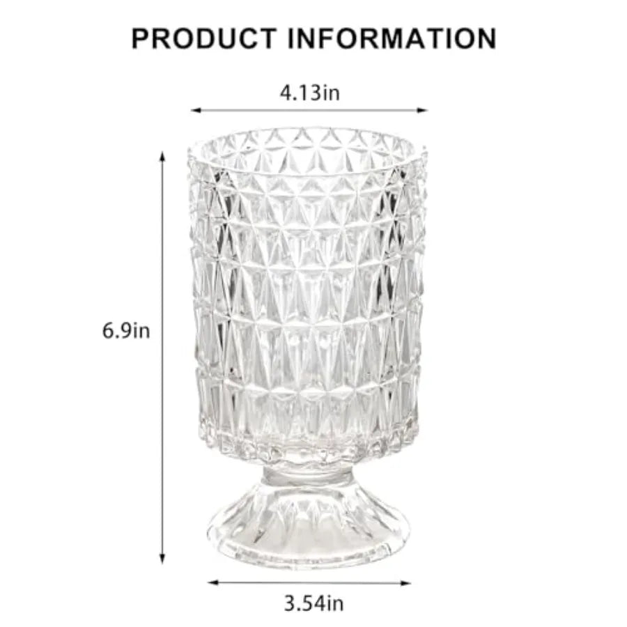 Pedestal Base Glass Vase Wide Mouth vases for Flowers, Embossed Flower Vase Decorative for Home Office Wedding Holiday Party