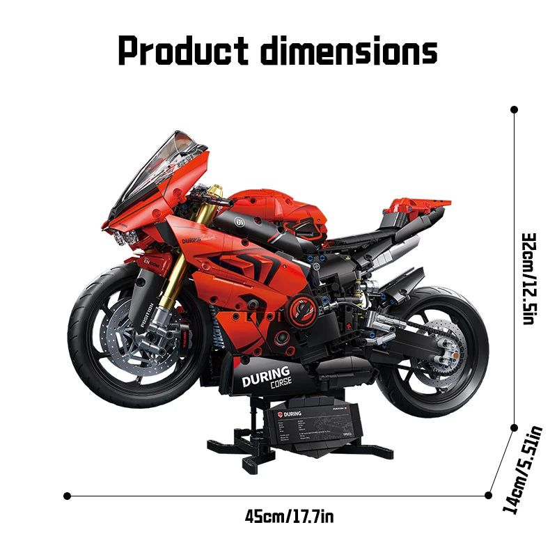 1:5 Red Sport Motorcycle Building Blocks Set 2024pcs Technic Racing Super Motorbike Model Kids DIY Toys Gifts For Boys