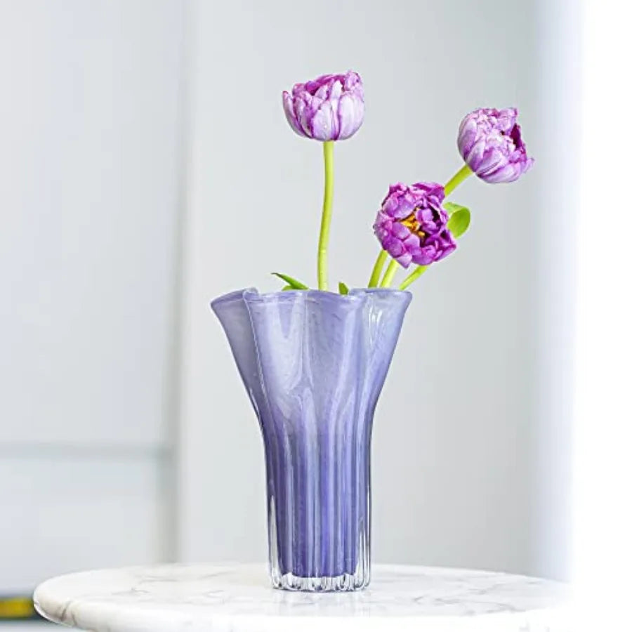 8'' Blown Glass Flower Vase for Home Wedding Modern Centerpieces Decorative Purple