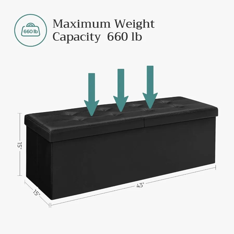 Collection - 43 Inches Storage Ottoman Bench With Flipping Lid, Storage Chest With Iron Frame Support, Load 660 L