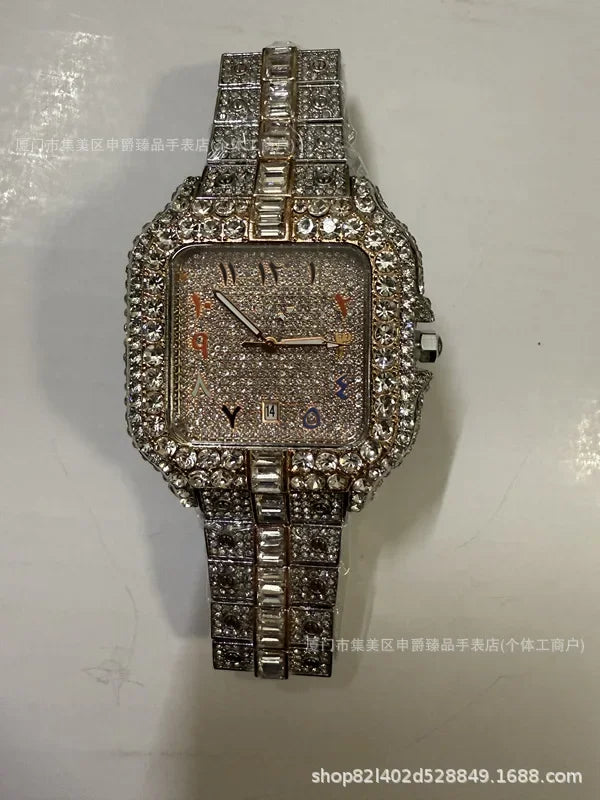 2025 New Luxury Diamond Watch Men Fashion Iced Out Square Colorful Number Watches Hip Hop Bling Jewelry Reloj Hombre for Party