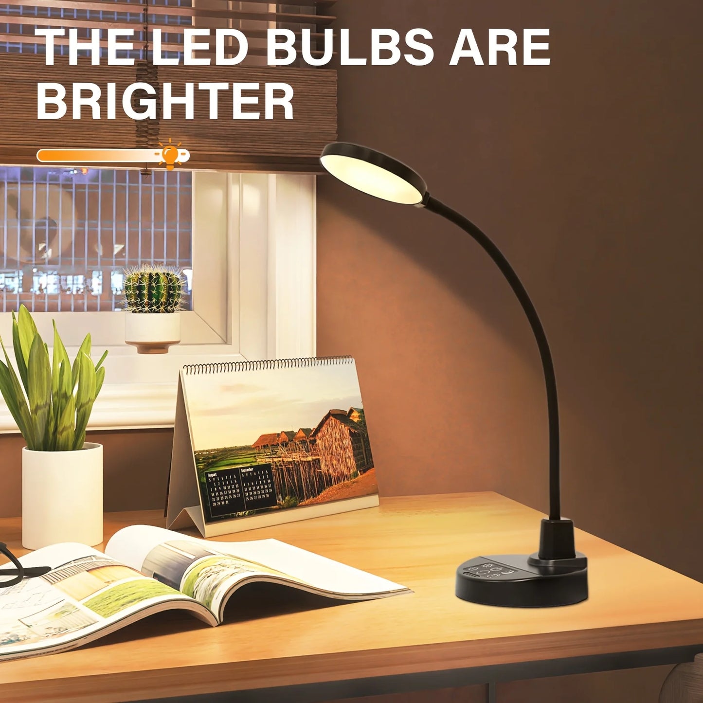 3.5 Inch LED Desk Lamp with USB Charging Port, USB Powered Dimmable 3 Color Temperatures 5 Brightness Levels 4 Timer Settings Flexible Adjustable Gooseneck Sturdy Base Eye-Caring Reading Light for Home Office Bedroom Study Li