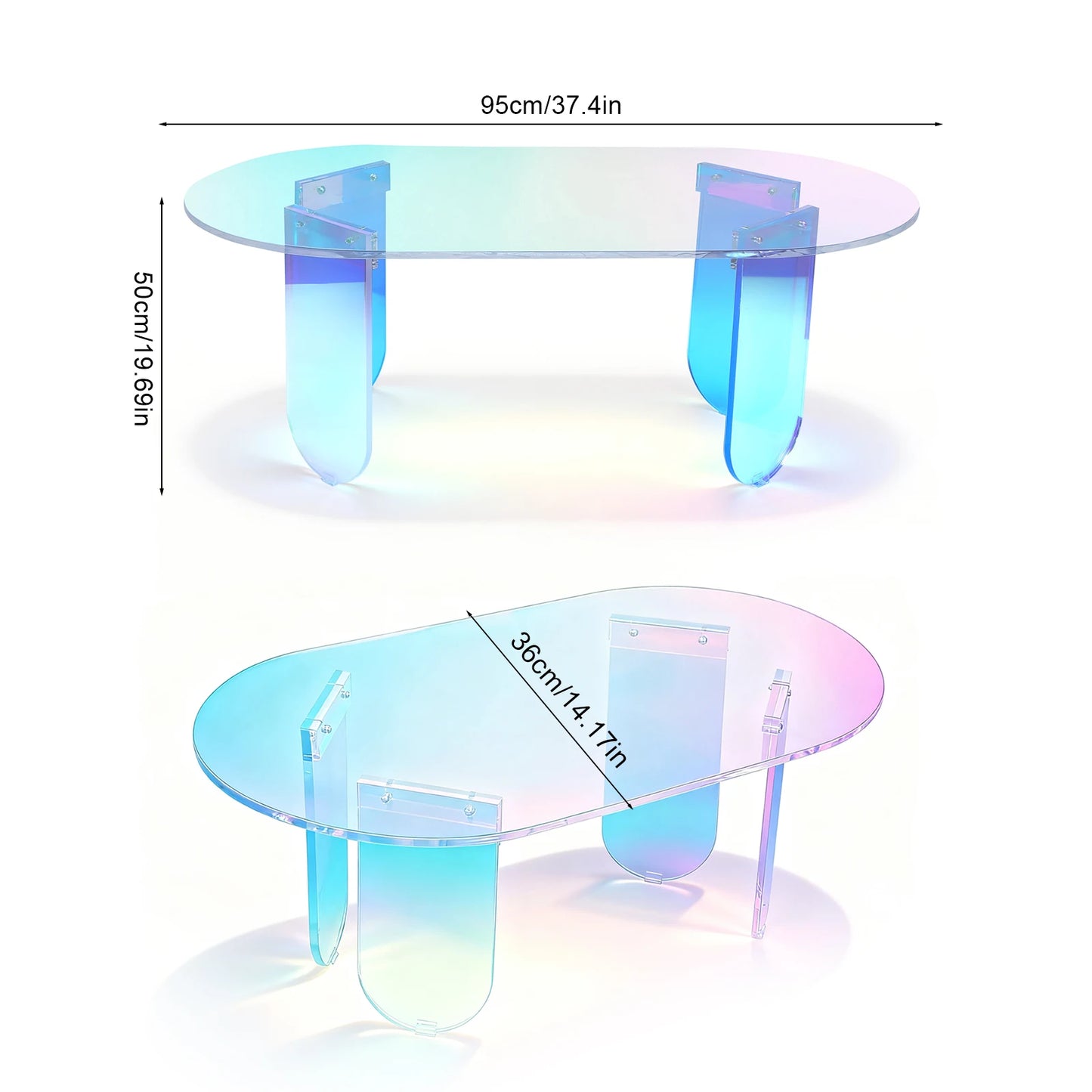 Round Square Acrylic End Table Easy Assemble Modern Chic Desk Iridescent Clear Coffee Table Transparent Art Home Decor Furniture