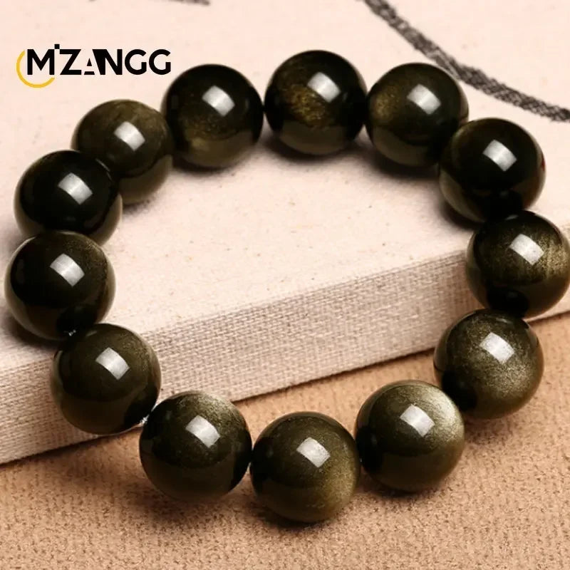 Natural Silver Obsidian Bracelet Men's and Women's Models Double Cat Eyes Silver Obsidian Gold Obsidian Lucky Amulet Hand String