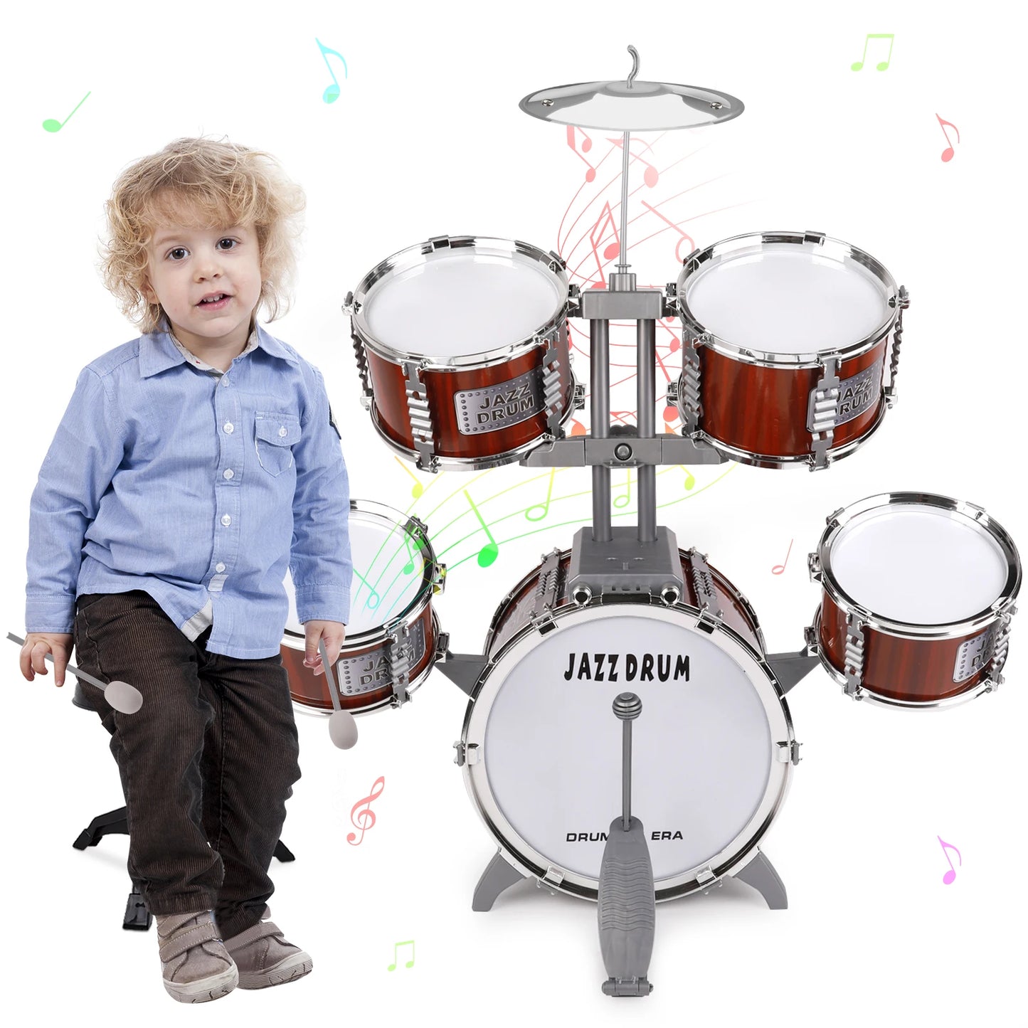 Toy Drum Set for Kids Ages 3-5 Toddler Jazz Drum Kit with 5 Drums Musical Instruments Toys for 3 4 5 Year Old Boys Girls Gifts