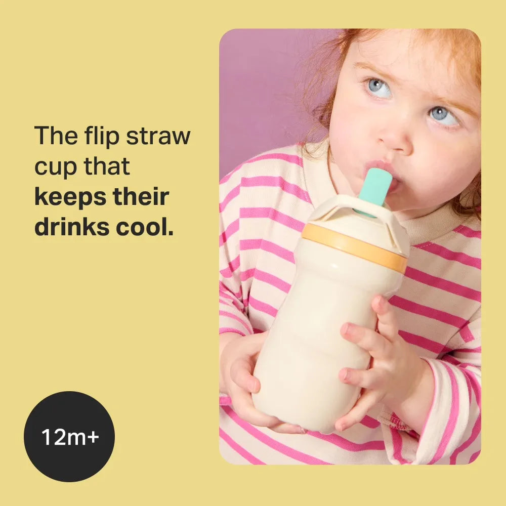 Insulated Stainless Steel Toddler Straw Cup Spill Proof Sporty Water Bottle for Kids 9 oz Baby Sippy Cup Thermal Travel Mug Cream Color