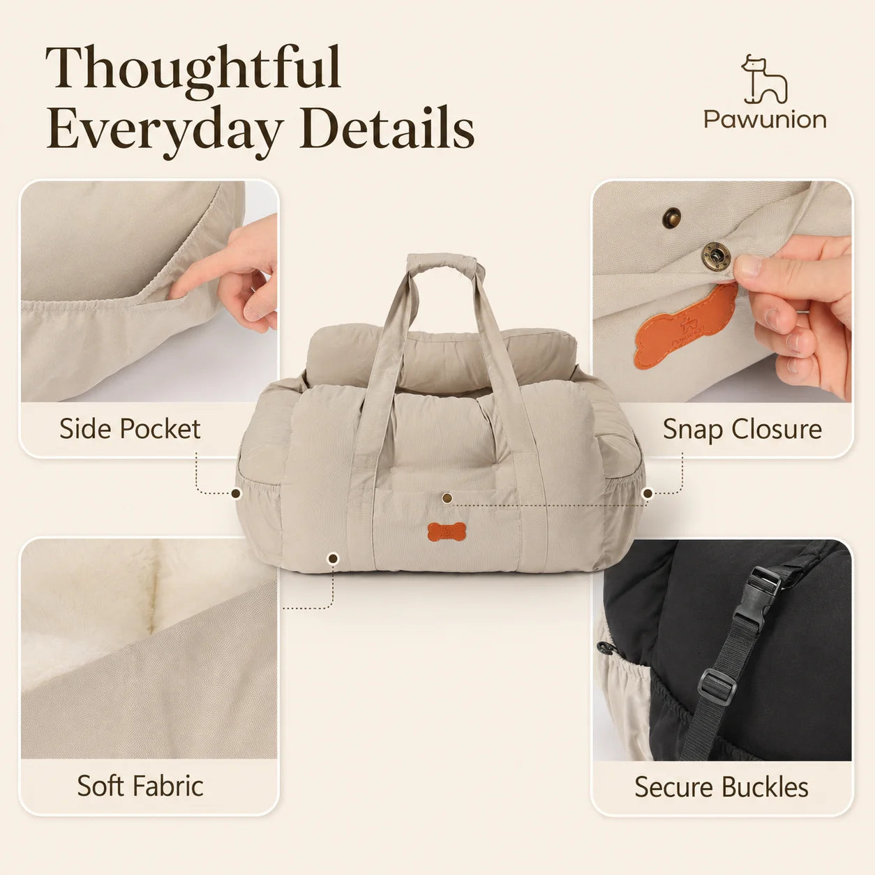 Dog Car Seat for Small Medium Dogs, Portable Pet Booster Seat with Soft Plush Interior, Storage Pocket & Safety Tether, Cozy Travel Bed for Front or Back Seat