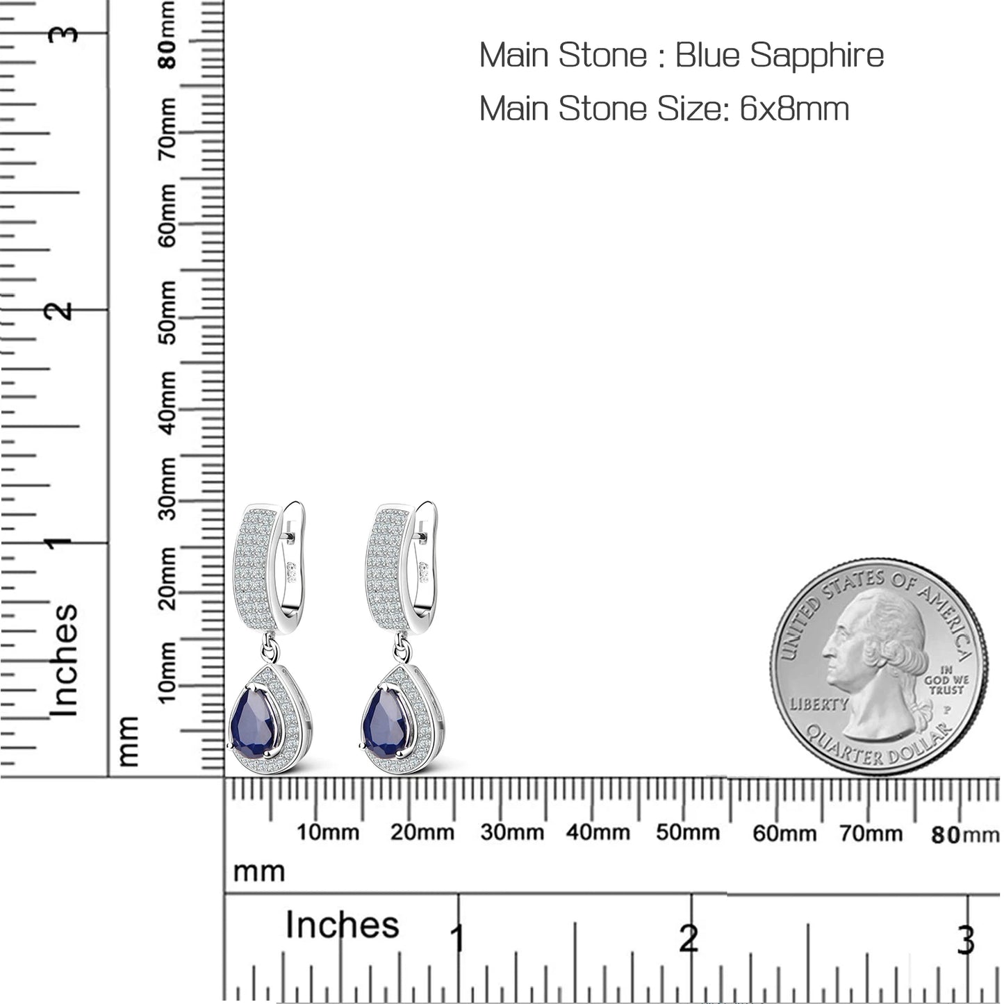 1.29ct Natural Sapphire Gemstone Drop Earrings Solid 925 Sterling Silver Fine Jewelry For Women Wedding
