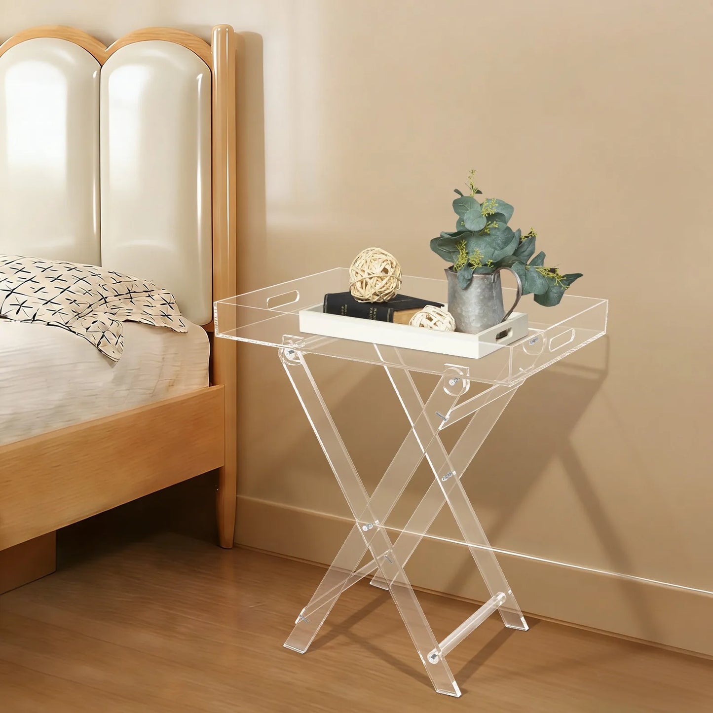 Acrylic Folding Tray Table, Clear Small Folding Tray, Space Saving Side Table for Living Room Bedroom Kitchen, Coffee TV Desk