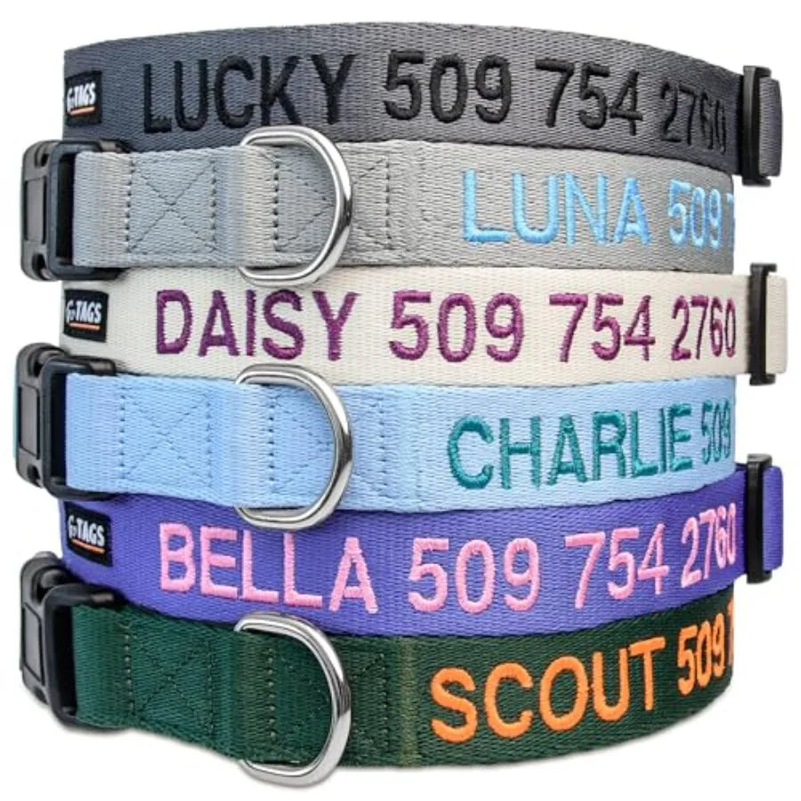 Personalized Dog Collar Custom Embroidered with Pet Name and Phone Number in Blue Black Pink Red and Orange for Boy and Girl Do