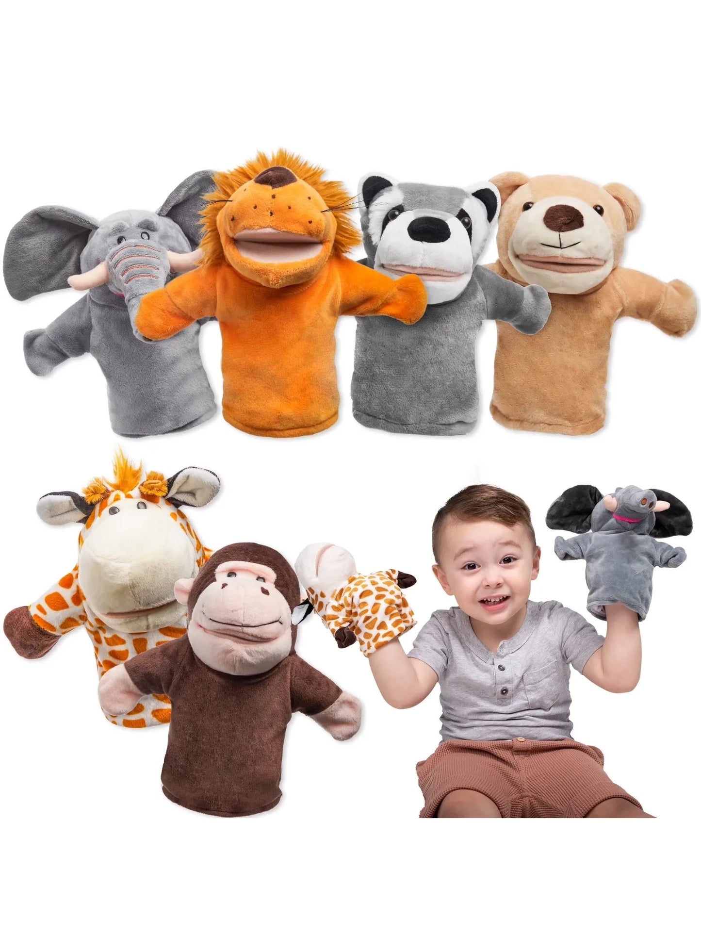 6Pcs Kids Hand Puppet with Mouth Toddler Animal Plush Toy for Show Theater Kids Birthday Gifts Easter Basket Stuffers