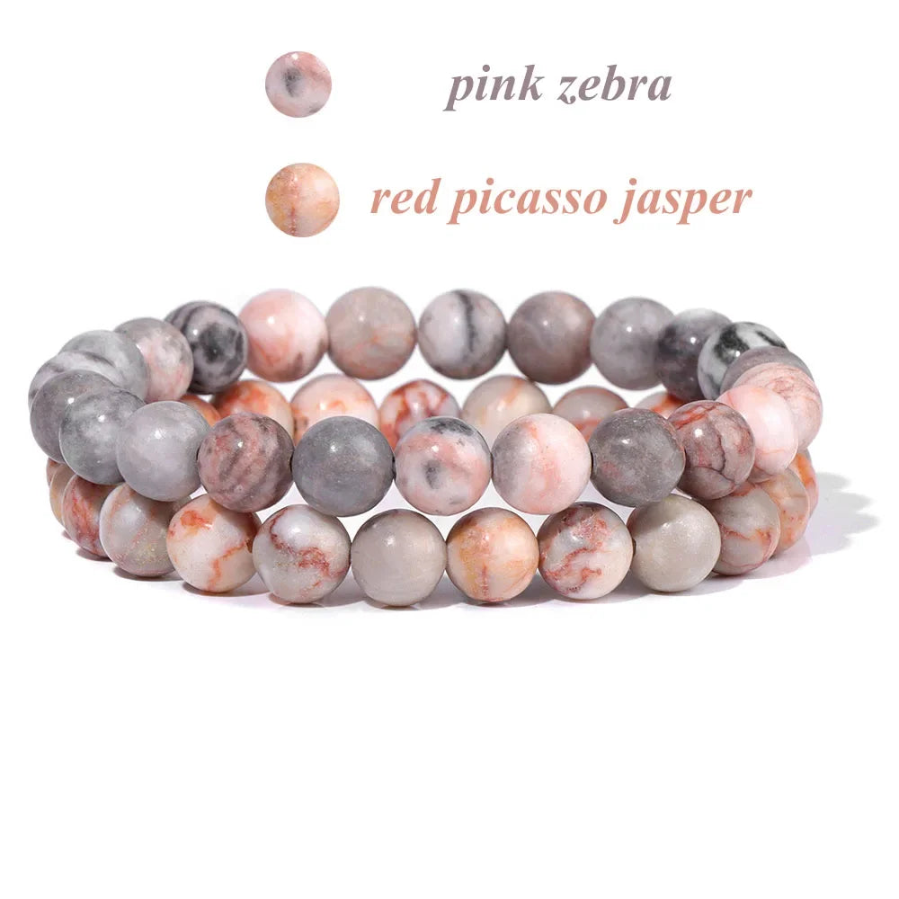 2Pcs Colorful Natural Stone Bead Bracelet Set 8MM Natural Agates Turquois Amethysts Quartzs Gem Stretch Bangle Jewelry Gift