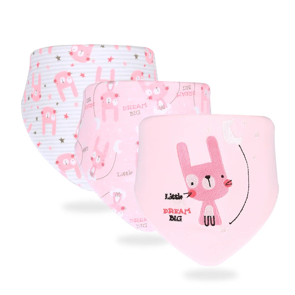 3pcs/set High Quality Baby Bibs Double Layers Cotton Infant Saliva Towel Toddler Boys Girls Cute Baby Bibs Bandanna Burp Cloth