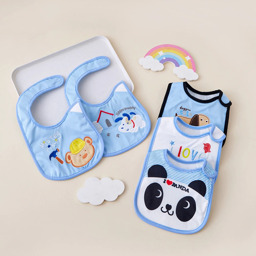 Random 5Pcs Soft Baby Adjustable Bibs Infant Bib Newborn Burp Cloths Bandana Scarf for Kids Boy Girls Feeding Saliva Towel