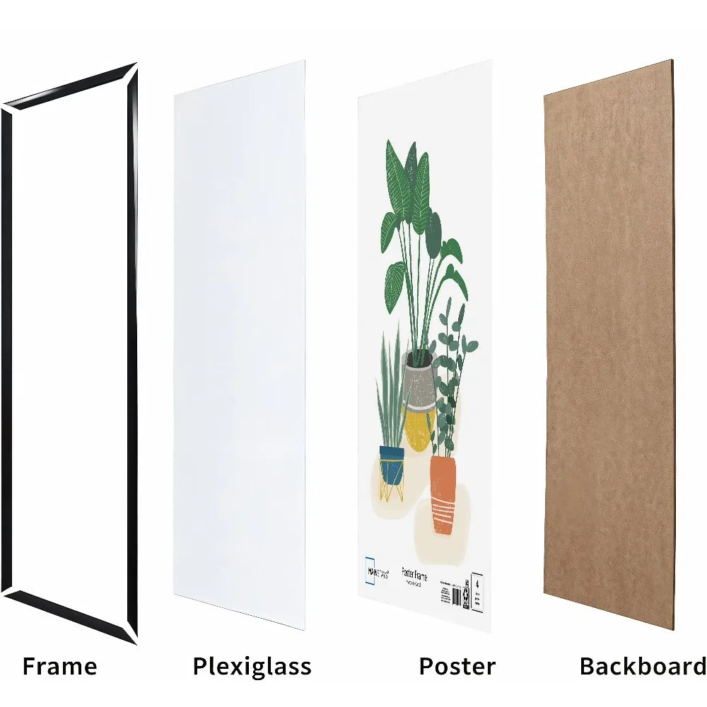 Black Flat Profile Picture Frame for Wall Art 27x40 Inches Photo Frame with Mat for Posters Prints and Photos