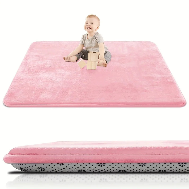 2cm Thick Baby Play Mat for Tummy Time Memory Foam Carpet Large Crawling Soft Velvet Non-Slip Nursery Rug for Floor Kids