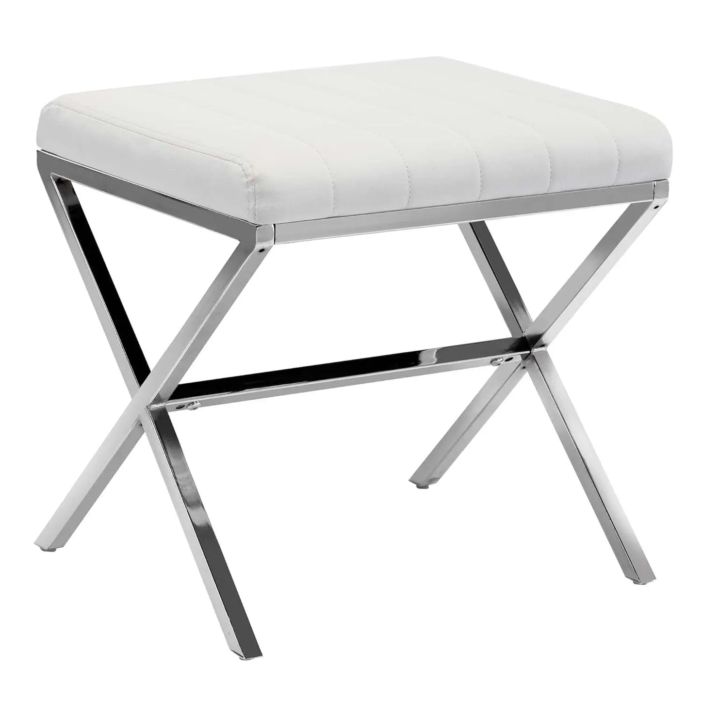 Modern PU Leather Padded Ottoman Stool Chair X Metal Legs Rectangle Vanity Bench Foot Rest Living Room Bathroom Custom