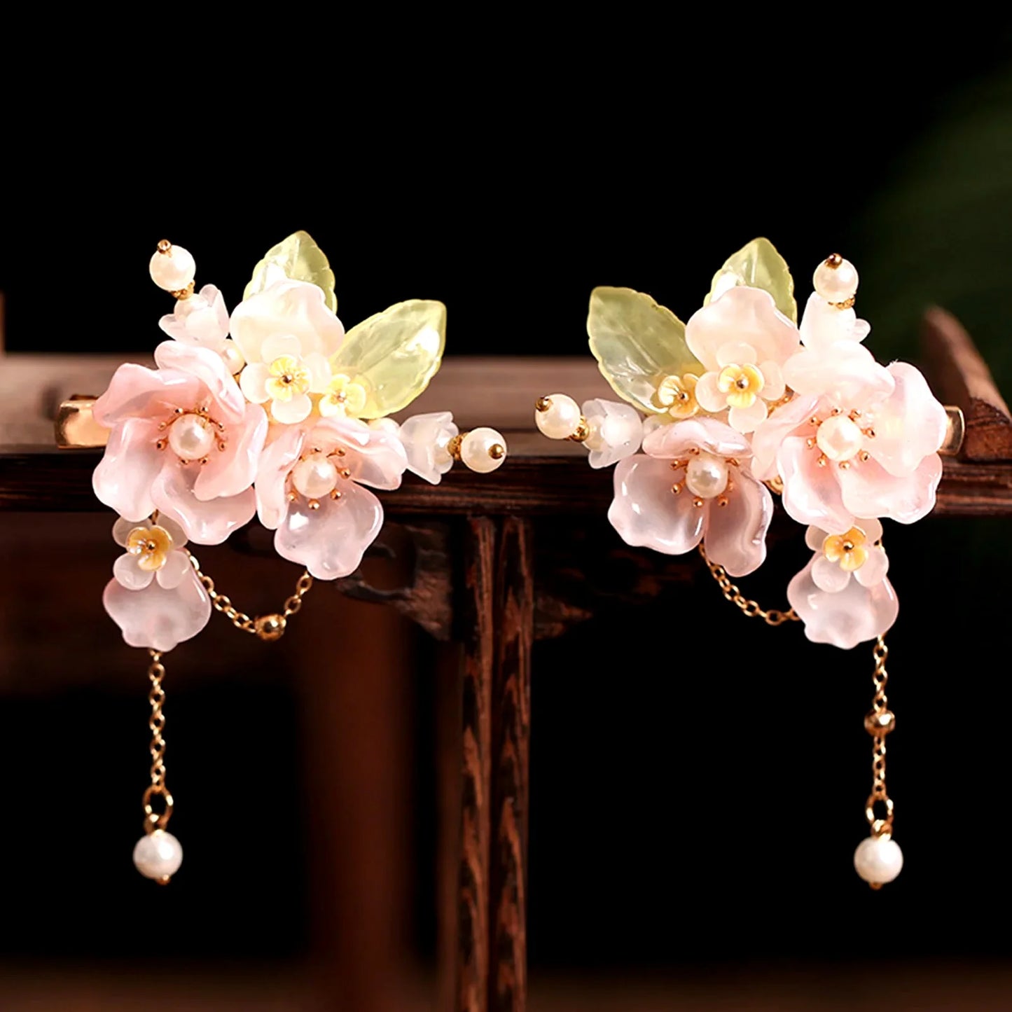 2pcs Chinese Hanfu Hair Clips Hairpins Flower Girls Pink Barretes Crystal Tassel Children Hair Accessories Jewelry Headwear
