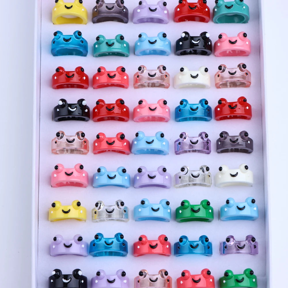 10/20/30/50Pcs/Lot Fashion Lovely Colorful Bear Frogs Resin Rings Girl Cute Funny Animal Finger Jewelry Party Gifts Mixed Style