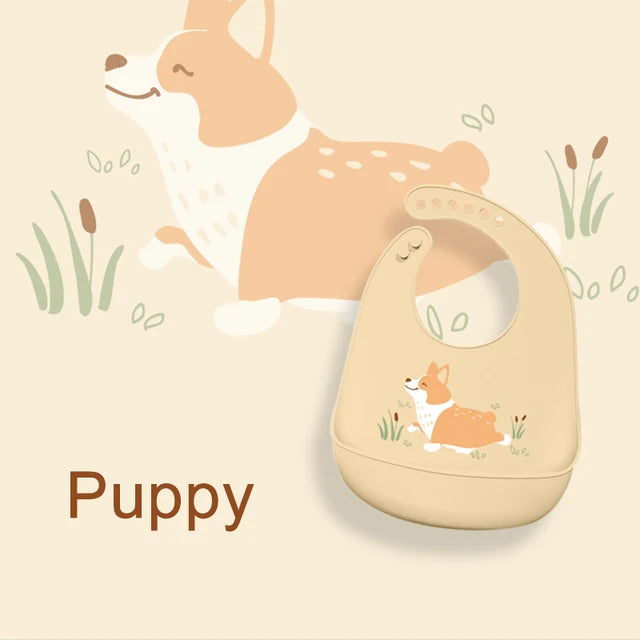 Silicone Baby Bib Waterproof Drool Catcher Cartoon Newborn Feeding Soft Edible Bib Adjustable Baby Burp Cloth